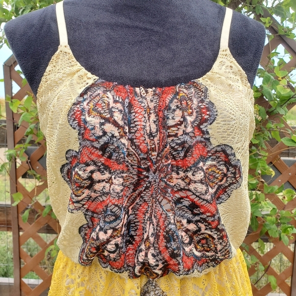 Stilettos Ombre Orange & Yellow Patterned Maxi Lace Women's Dress Size Large EUC - Picture 12 of 14
